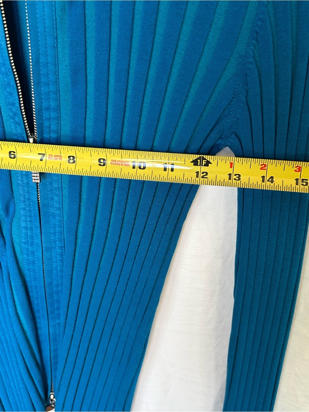 Vintage Caché Y2K Blue Silk-Blend Ribbed Zip-Up Collared Long Sleeve Top Size L - Picture 10 of 11